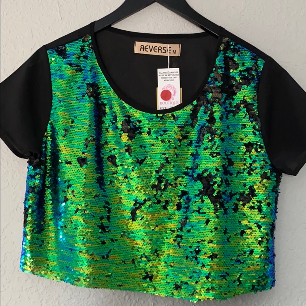 Reverse sequin top